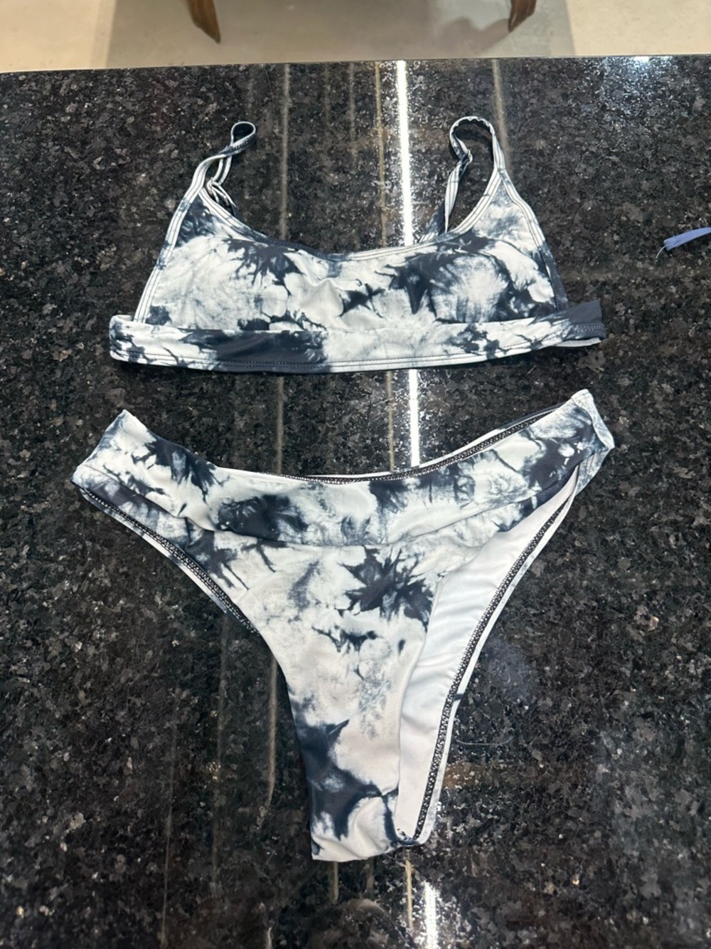 Tie-Dye Two-Piece Bikini Set in Black & White